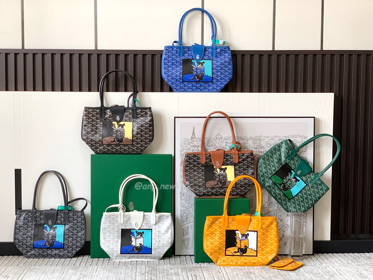 Goyard Anjou Mini Tote Bag Blacknatural Black Grey Navy White Green Yellow (1) - newkick.app